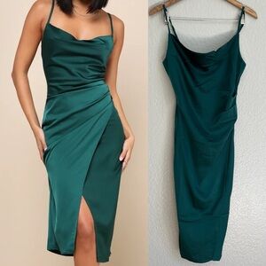 NWOT Hollywood Woman Forest Green Satin Midi Dress